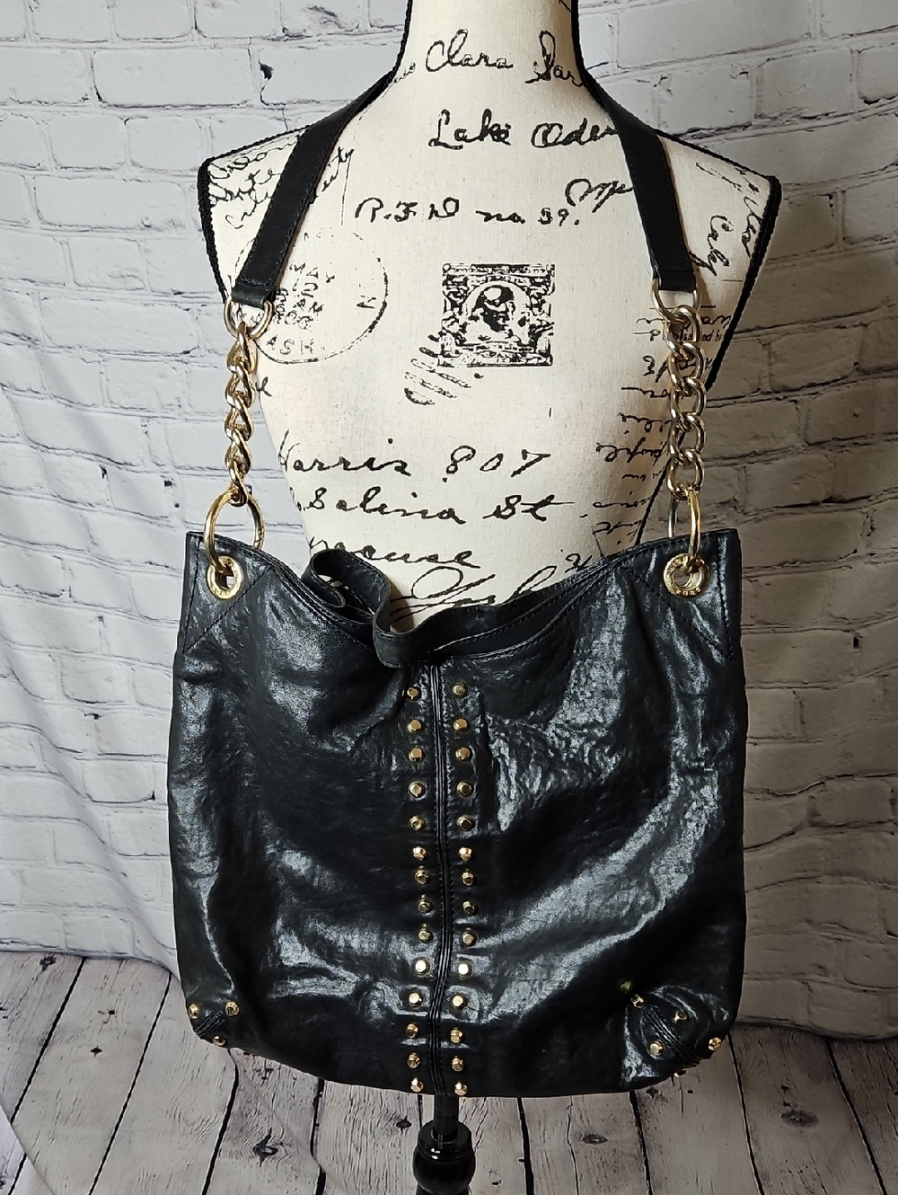 Michael Kors Uptown Astor Black Leather Studded Shoulder Bag - Picture 4 of 8